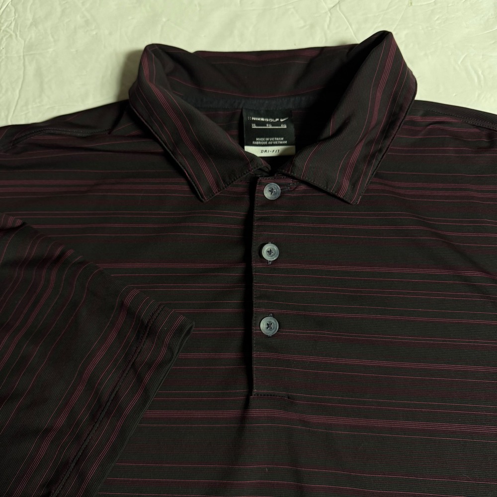 Nike Golf Dri-FIT Polo Shirt Mens XL Burgundy Striped Short Sleeve Performance